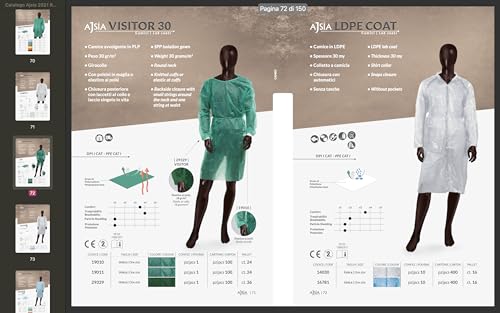 gef + medica – Camice Monouso in PLP 30 g/m², Girocollo, Polsini Elasticizzati o in Maglia, Chiusura a Lacci, Unisex, Verde, Taglia Unica