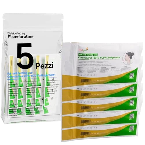 Hotgen 5 x Tamponi Covid 19 Rapido 2025 Nasale, Kit Rapido Tampone per l'Antigene SARS-COV-2 –Test Antigenico Rapido,Validato per tutte le Varianti 2025, Scatola da 5 Test