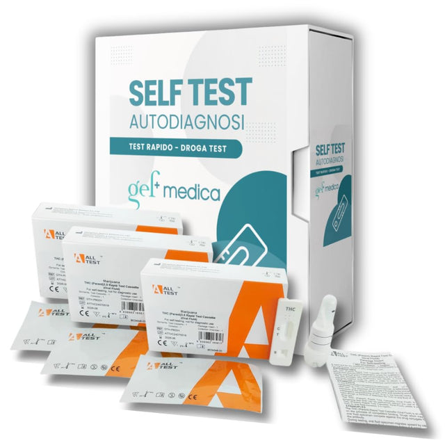 GEF Medica - Test Antidroga Salivare Rapido - Screening di Sostanze THC in 5 Minuti - Autotest Monouso, Non Invasivo e Preciso - Kit Completo