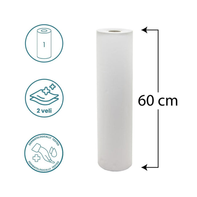 gef + medica - Lenzuolini Medici - Rotolo Carta Lettino Massaggio - 60 Metri - Pura Cellulosa - 2 Strati - Resistenti e Morbidi - Made in Italy