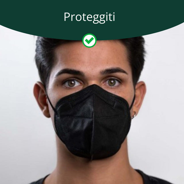 gef + medica - Mascherine FFP2 Certificate CE con elastici comodi e resistenti - Sicure ed imbustate Singolarmente - Made in Italy (Nero, 25)