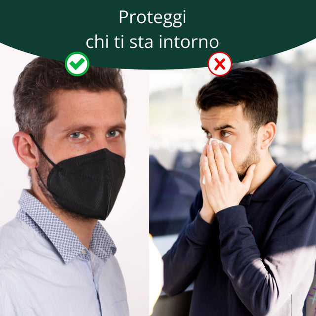 gef + medica - Mascherine FFP2 Certificate CE con elastici comodi e resistenti - Sicure ed imbustate Singolarmente - Made in Italy (Nero, 25)