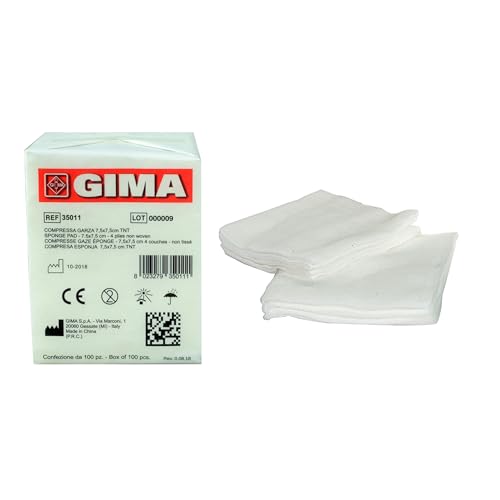 Gima 35010 Compressa Garza, Tessuto Non Tessuto, 4 Strati, 5 x 5 cm, Confezione da 1000