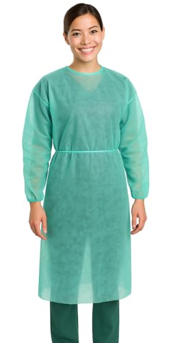 gef + medica – Camice Monouso in PLP 30 g/m², Girocollo, Polsini Elasticizzati o in Maglia, Chiusura a Lacci, Unisex, Verde, Taglia Unica