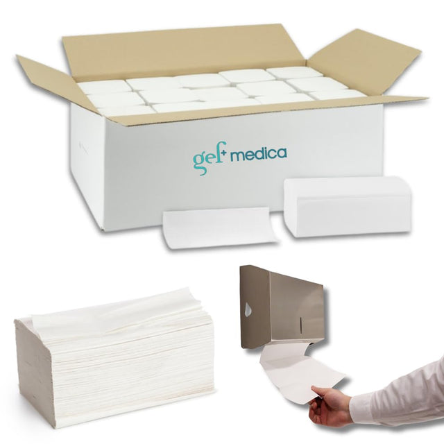 gef + medica - Asciugamani Monouso piegati a V - in Pura Cellulosa, 2 veli, Salviette, 21x22,5 cm, compatibili dispenser, Made in Italy
