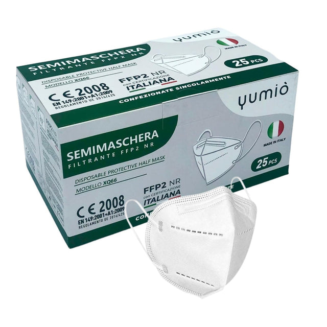gef + medica - Mascherine FFP2 Certificate CE con elastici comodi e resistenti - Sicure ed imbustate Singolarmente - Made in Italy (Bianco, 25)