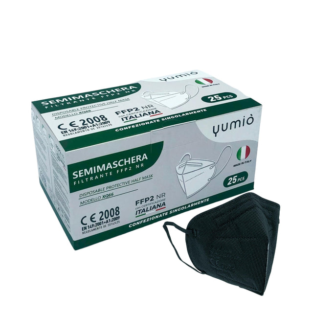 gef + medica - Mascherine FFP2 Certificate CE con elastici comodi e resistenti - Sicure ed imbustate Singolarmente - Made in Italy (Nero, 25)